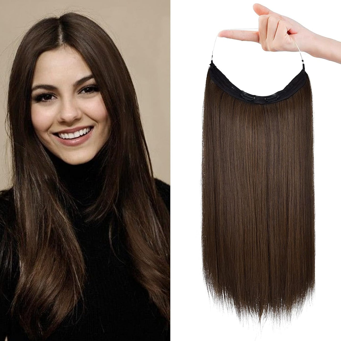 Invisible Wire Hair Extensions - Adjustable Transparent Headband | 24 Inch Dark Blonde Secret Hairpiece for Women