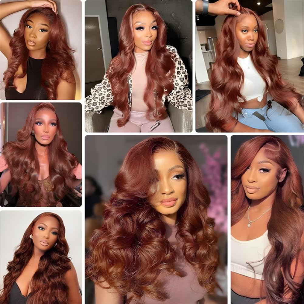 #33 Reddish Brown Clip in Hair Extensions Real Human Hair, 22 Inch 120g/7Pcs,Full Shine Remy Human Hair,Copper Red Body Wave Clip ins Brazilian Virgin Human Hair Extensions