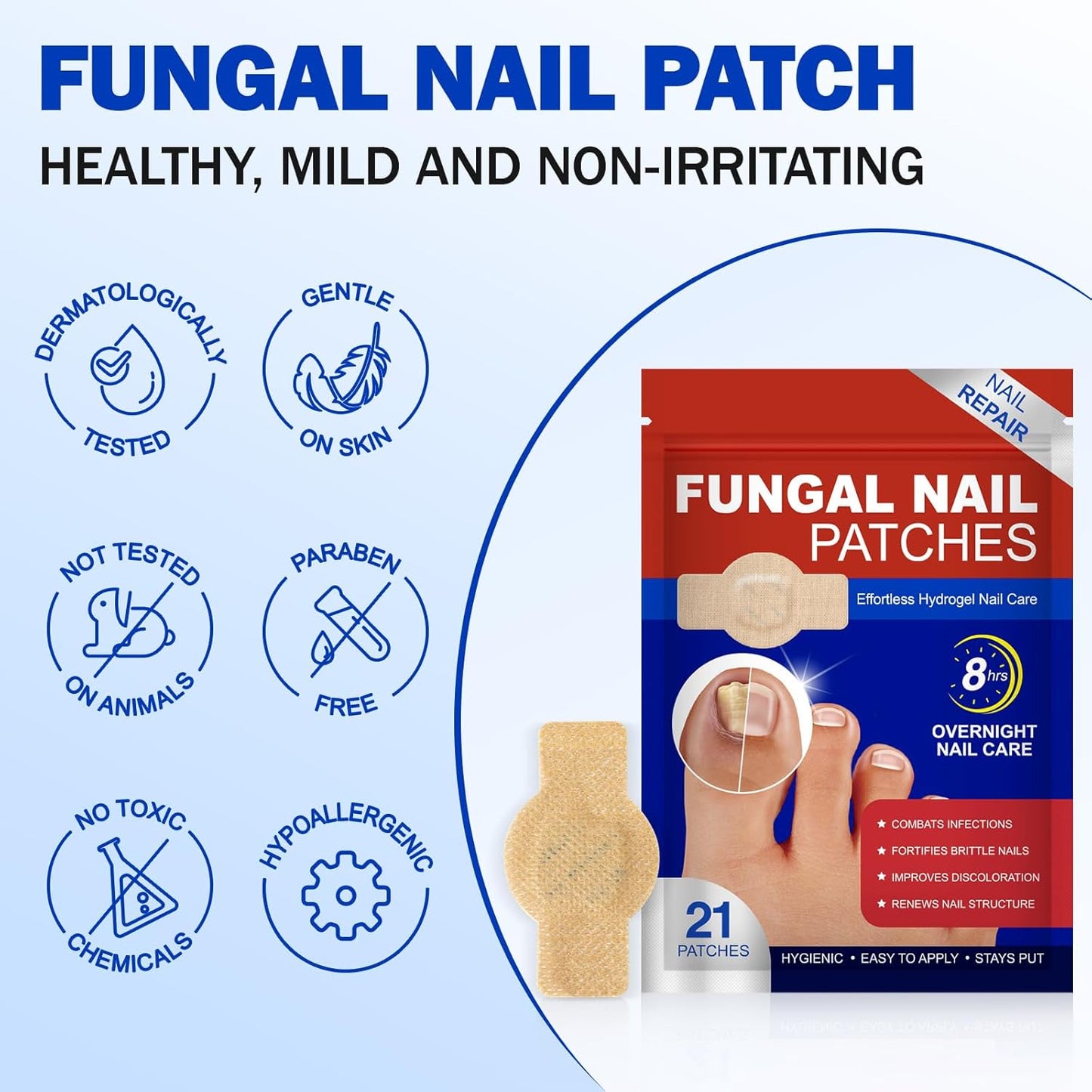 Nail Patches for Toenail Repair - 42PCS Overnight Support for Damaged, Thick, Yellow Toenails | Natural 8-Hour Renewal Patch