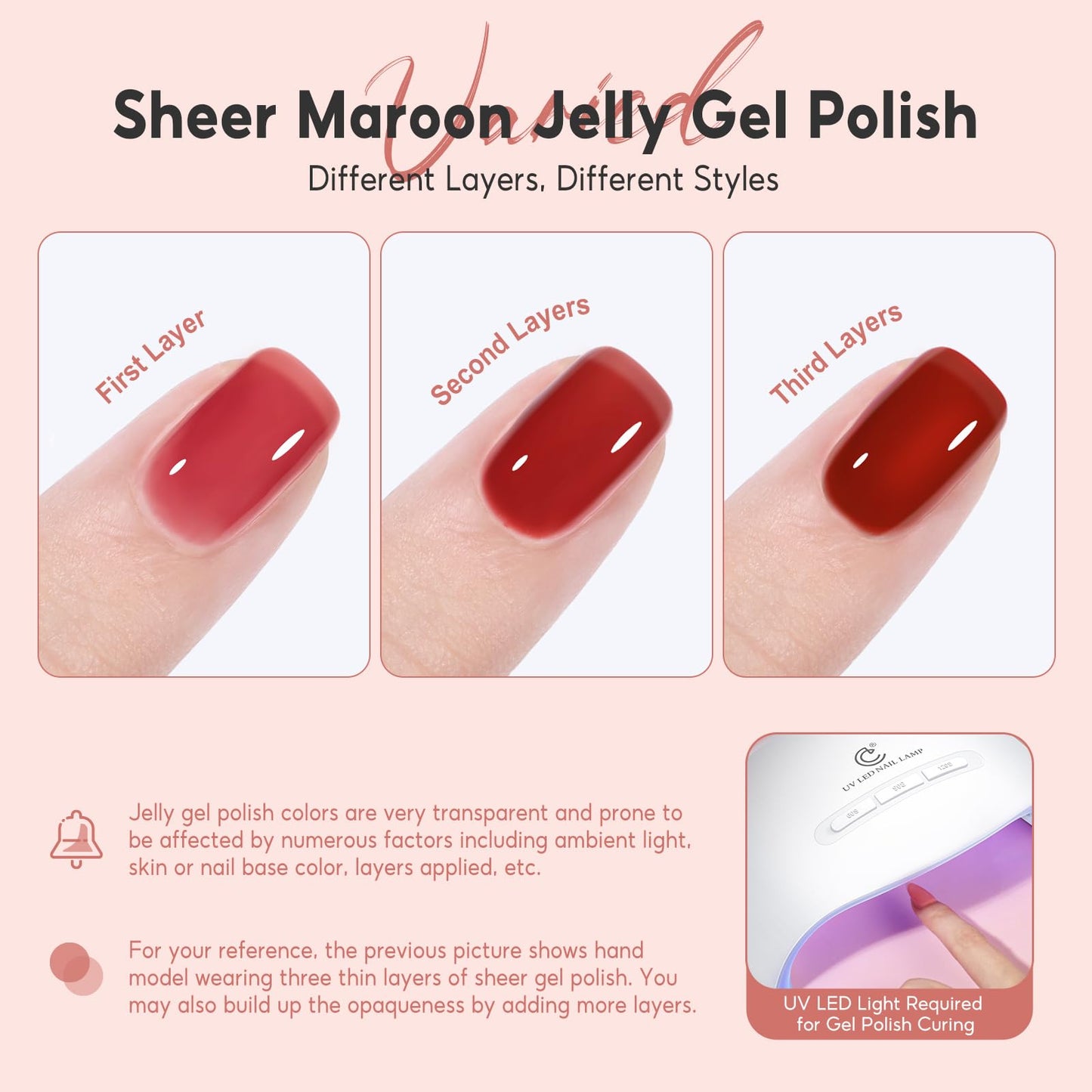 PEACECOLOR Jelly Gel Polish Set 6 Colors Red Brown Gel Nail Polish Summer Colors Nail Starter Kit Soak Off Gifts for Women Home Salon Design