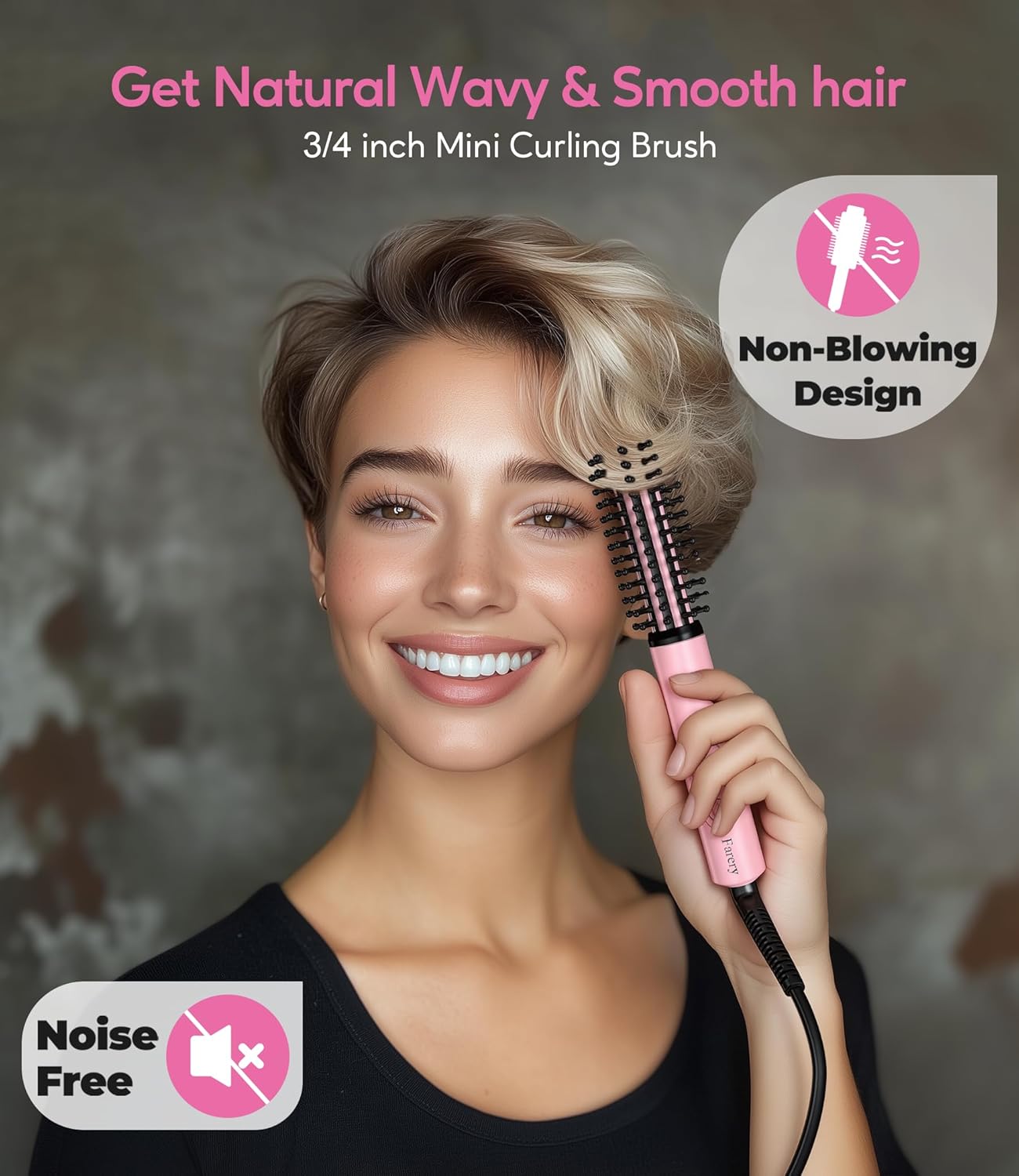Mini Thermal Brush - 3 Temperature Adjustable Heated Round Brush for Short Hair | Travel Size Curling Iron in Pink