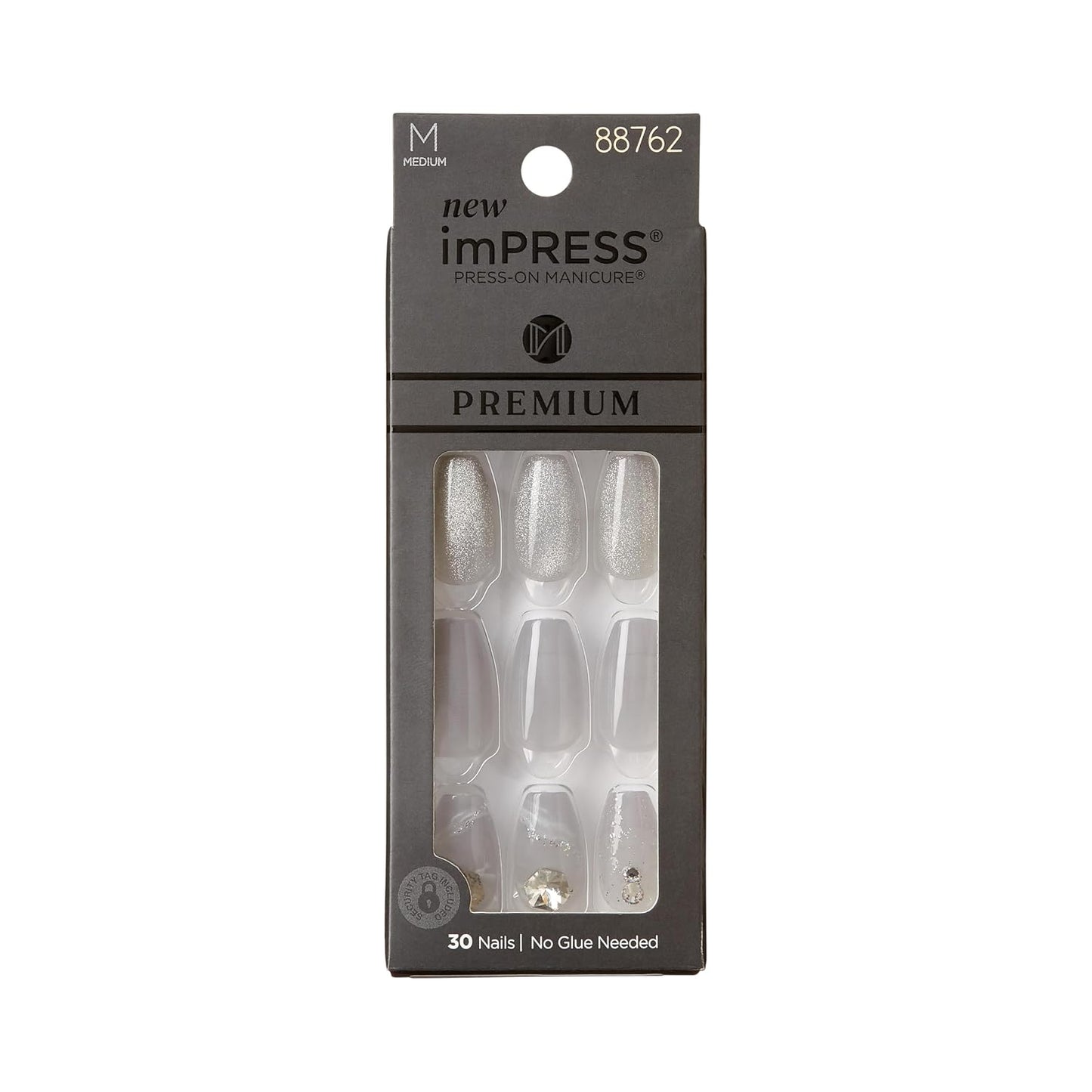 Kiss Impress No Glue Mani Press-On Nails - 'Best Life' Almond Shape, Blue | Medium Size, 30 Nails & Accessories