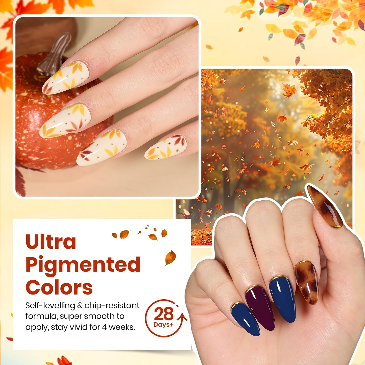 Beetles Fall Gel Polish Set - Waltz of Leaves Collection, 36 Autumn Colors Purple Green Colors Gel Polish Set With Base and Glossy Matte Glitter Top Coat Soak Off UV Led Gifts for Women