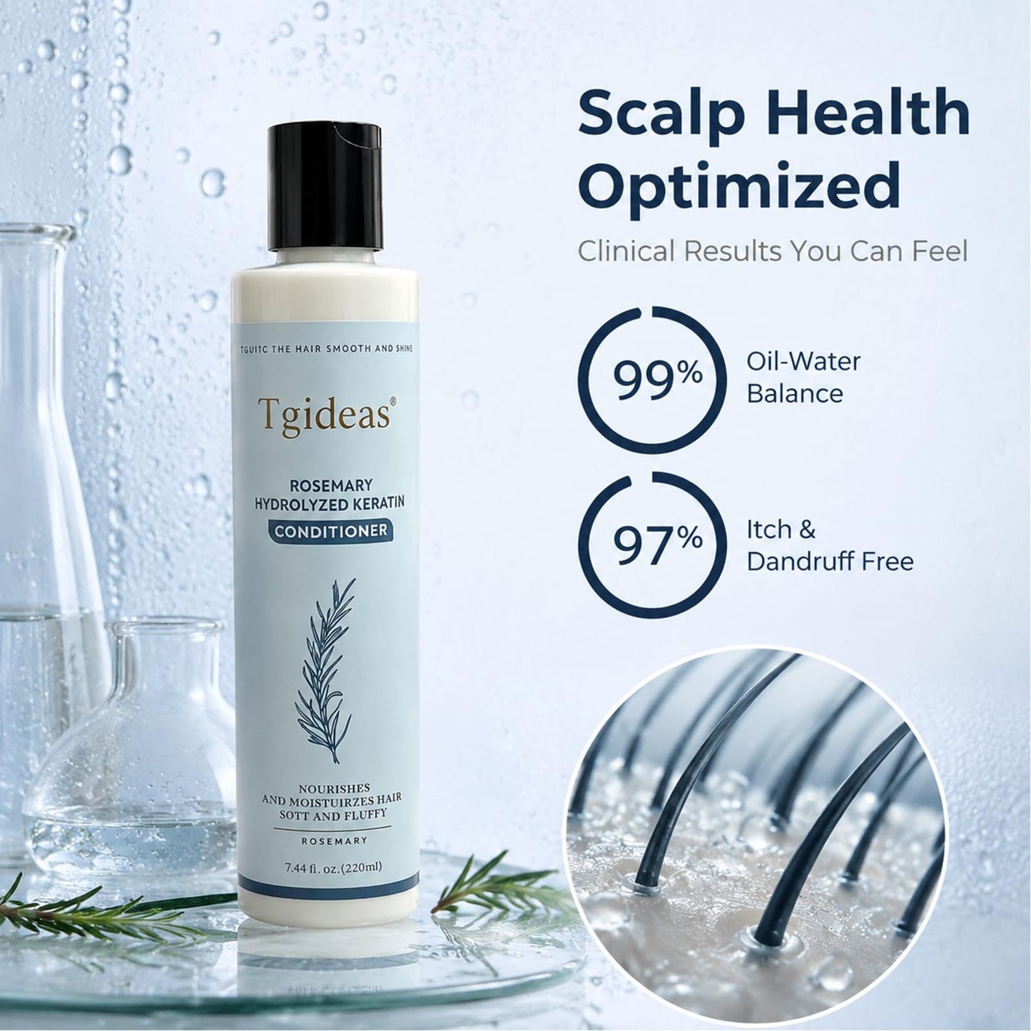 Tgideas Rosemary Hair Conditioner for Women and Men - Natural Hydrolyzed Keratin Infused Detangling & Hydrating Conditioner to Increase Manageability, 7.4 fl.oz