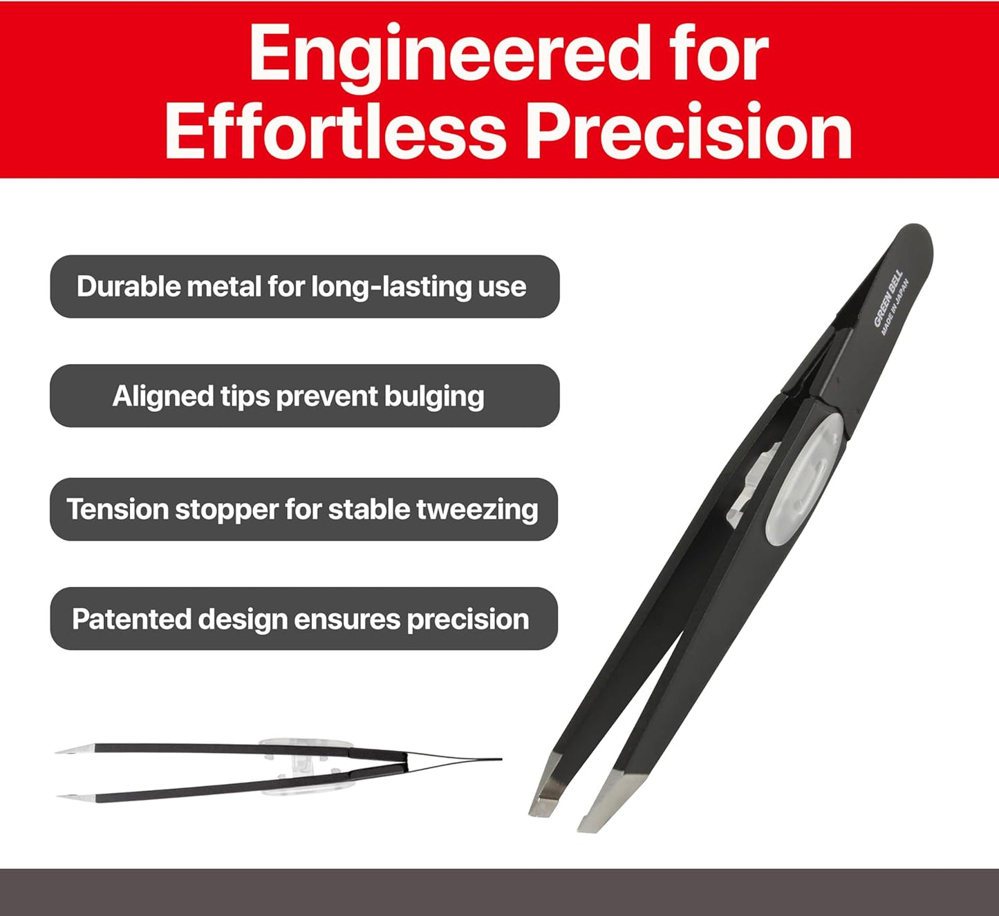 Seki Edge SS-518 Slant Tip Tweezer - Stainless Steel Precision Tool for Flawless Eyebrow & Hair Removal | Black