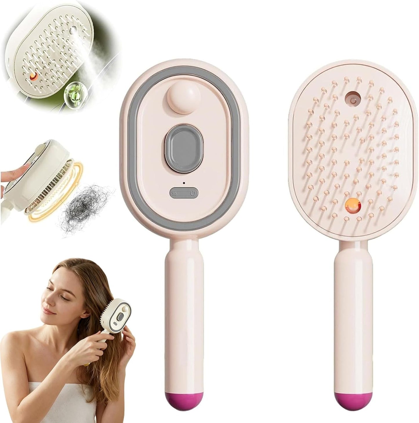 Electric Steam Brush - Rechargeable Hair Straightener & Detangler | Reduces Frizz, Nourishes Hair - Purple