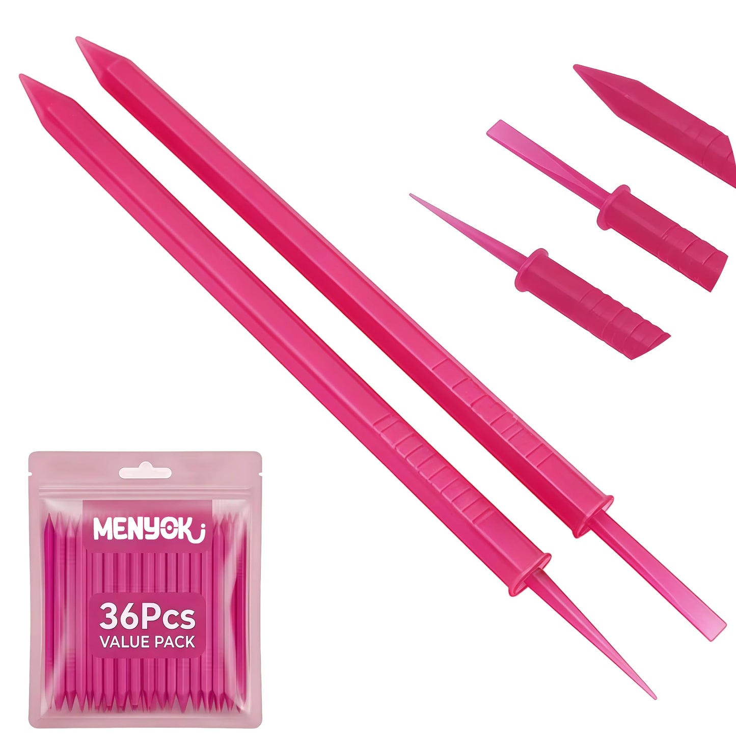 36Pcs Plastic Cuticle Sticks for Nails,Double Sided Cuticle Pusher Bulk,Nail Cleaner Tools for Manicure,3-Tip Dotting Tool for Gel Polish,Crafts 5.1 Inch,Hot Pink