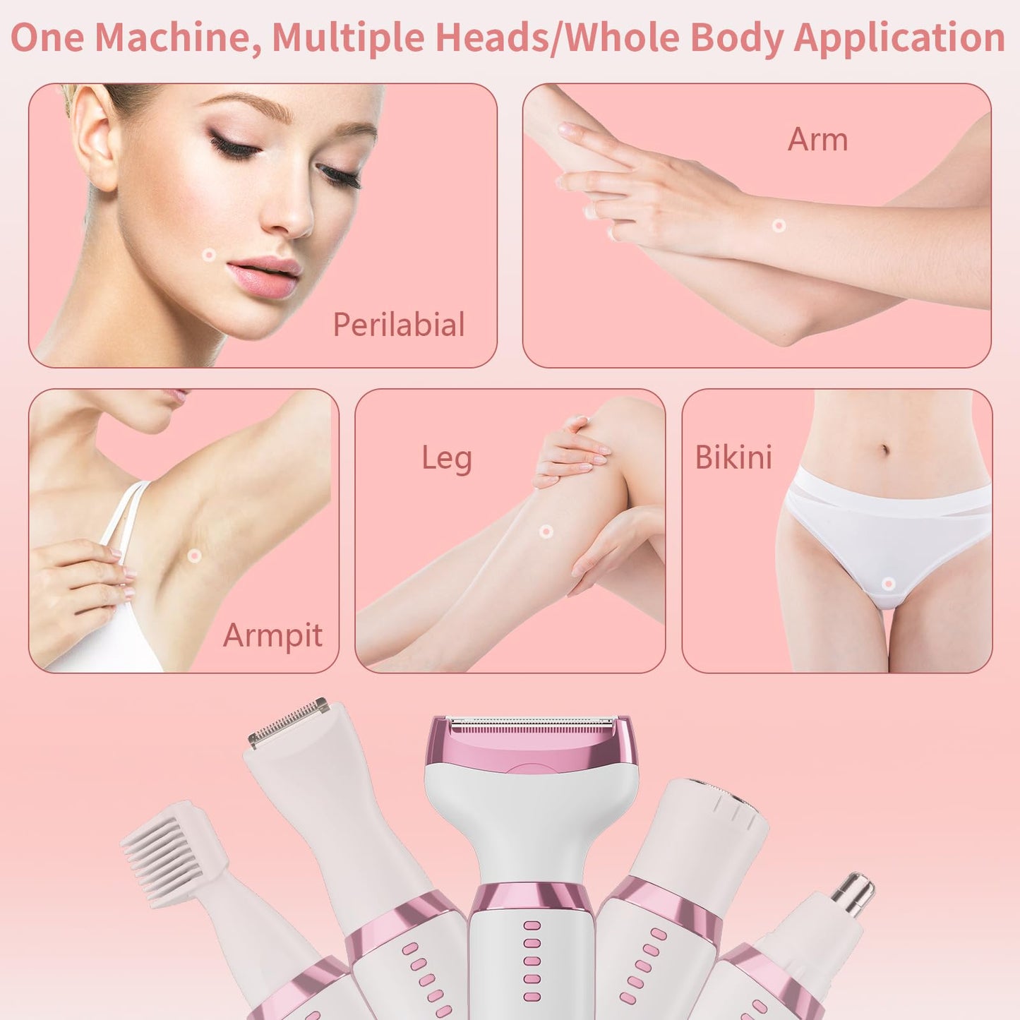RUIM 5-in-1 Women's Electric Shaver & Hair Trimmer Kit - for Legs, Underarms, Bikini Line, Face & Body, Painless Cordless Wet/Dry Razor, Waterproof & USB Rechargeable for Women Grooming