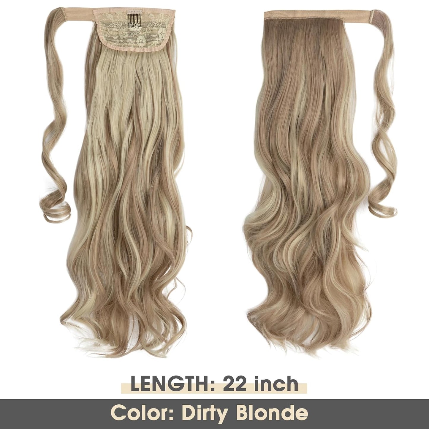22-Inch Curly Wavy Ponytail Hair Extension - Clip-In Synthetic Hairpiece for Women | Dirty Blonde
