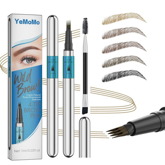 YeMoMo Wild Brows 4-Tip Eyebrow Pen, Natural Three-Dimensional Look, Non-Drying Formula, 5 Color Options, 1ml/0.03fl.oz, 3# Dark Brown