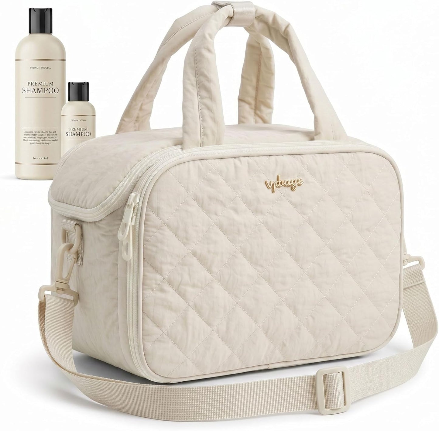 Large Quilted Toiletry Bag for Women - Puffy Travel Makeup Organizer with Removable Divider & Waterproof Design | Ideal for Gym & Vacation