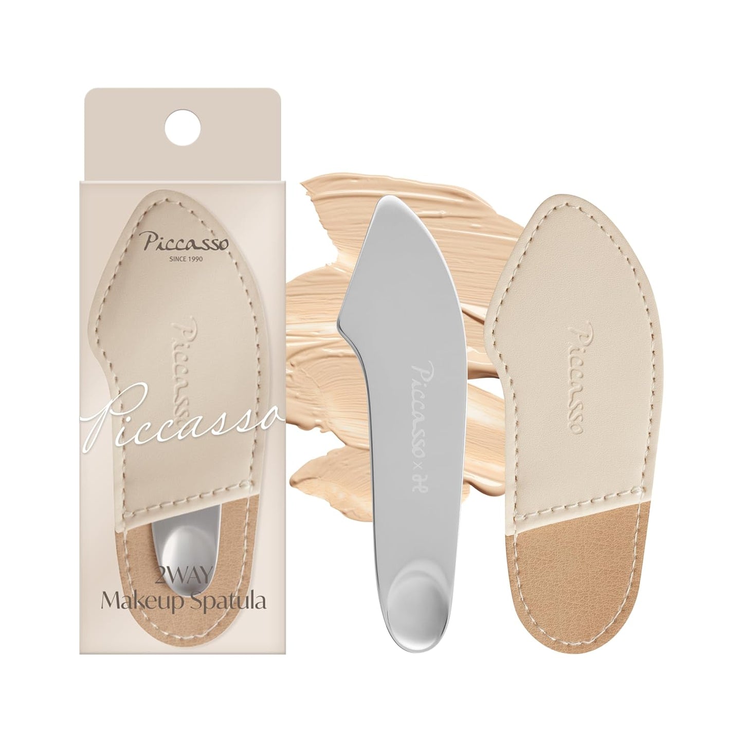 Curved Makeup Spatula - Stainless Steel Foundation Tool for Smooth, Even Application | Includes Synthetic Leather Case