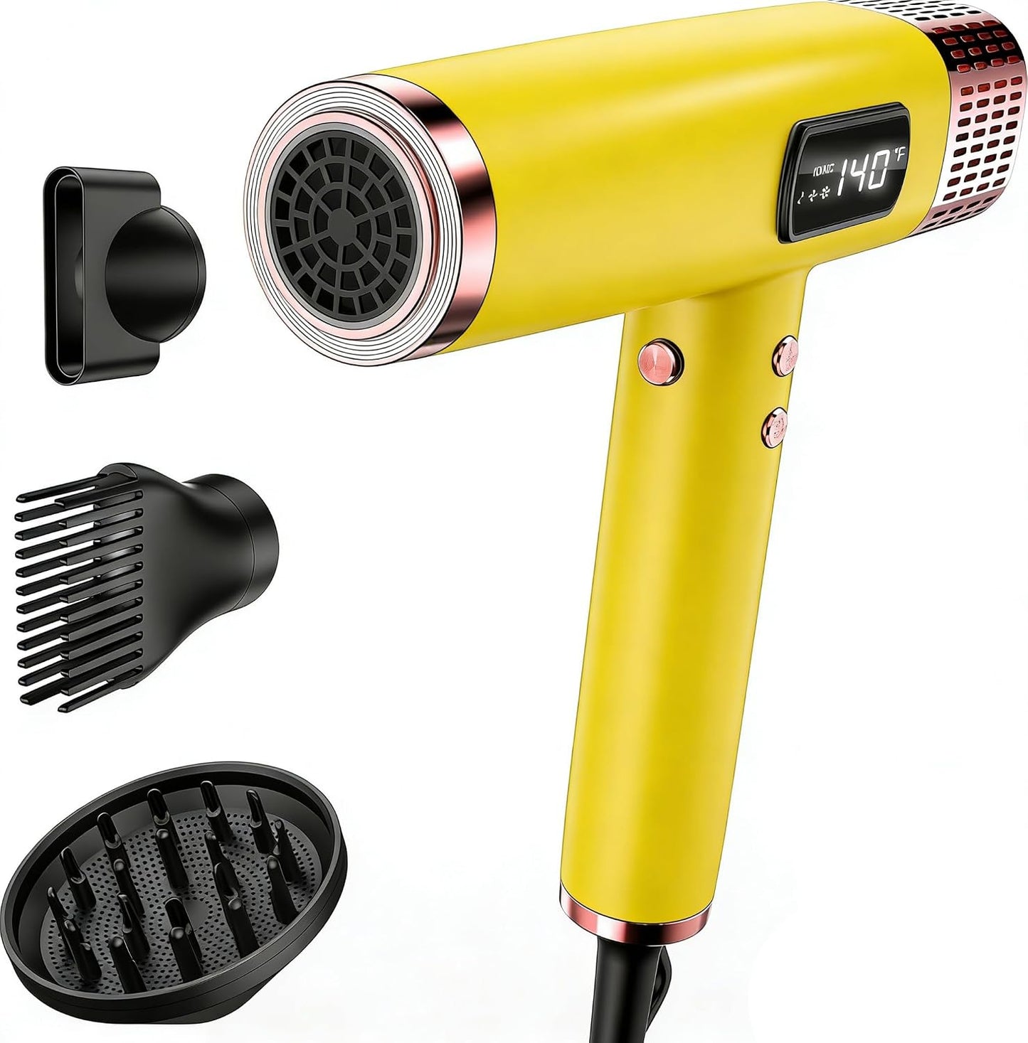 Travel Hair Dryer with Diffuser - 1875W Ionic Fast Drying & Frizz Control | Lightweight, Dual Voltage (110-240V) - Black