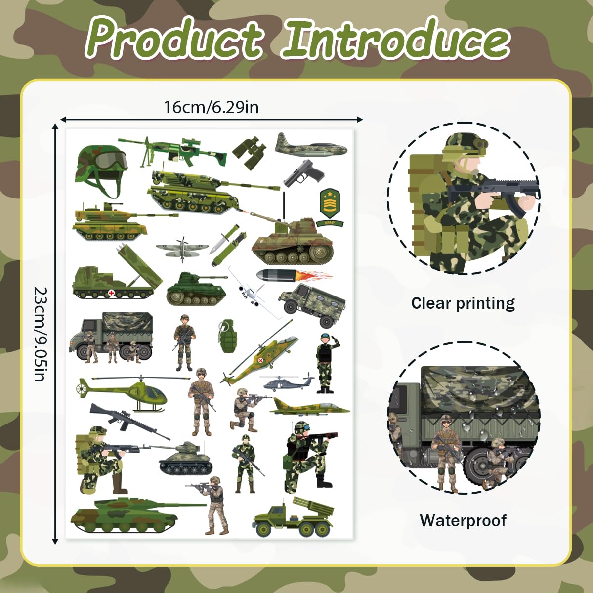 Army Birthday Decorations - 200+ Camo Temporary Tattoos & Military Stickers | Party Favors for Kids