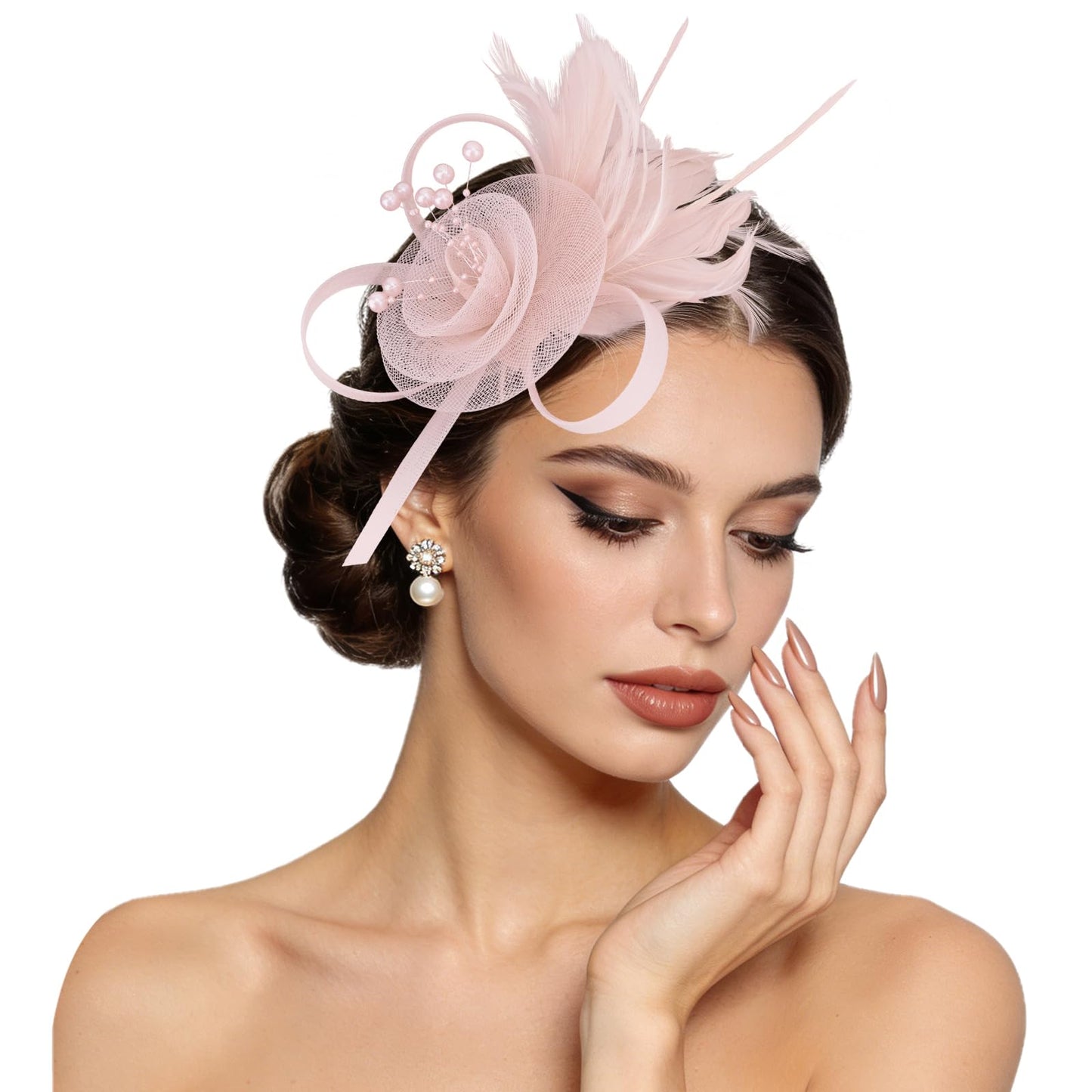 Semato Pink Fascinators Hats for Women Feathers Elegant Pink Tea Party Kentucky Hat Derby Headband with Hair Clip