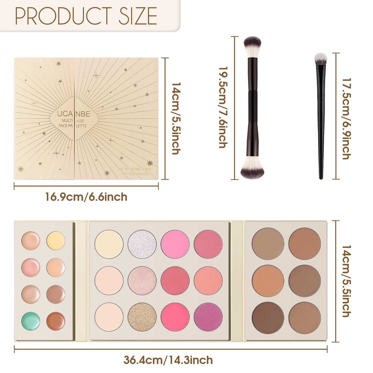 UCANBE 26 Colors Face Makeup Palette Set, All-in-One Makeup Set Includes Concealer, Highlight, Blush, Bronzer with 2 Brushes – Multi-Use Facial Beauty Makeup Gifts Kit for Women Travel-Friendly