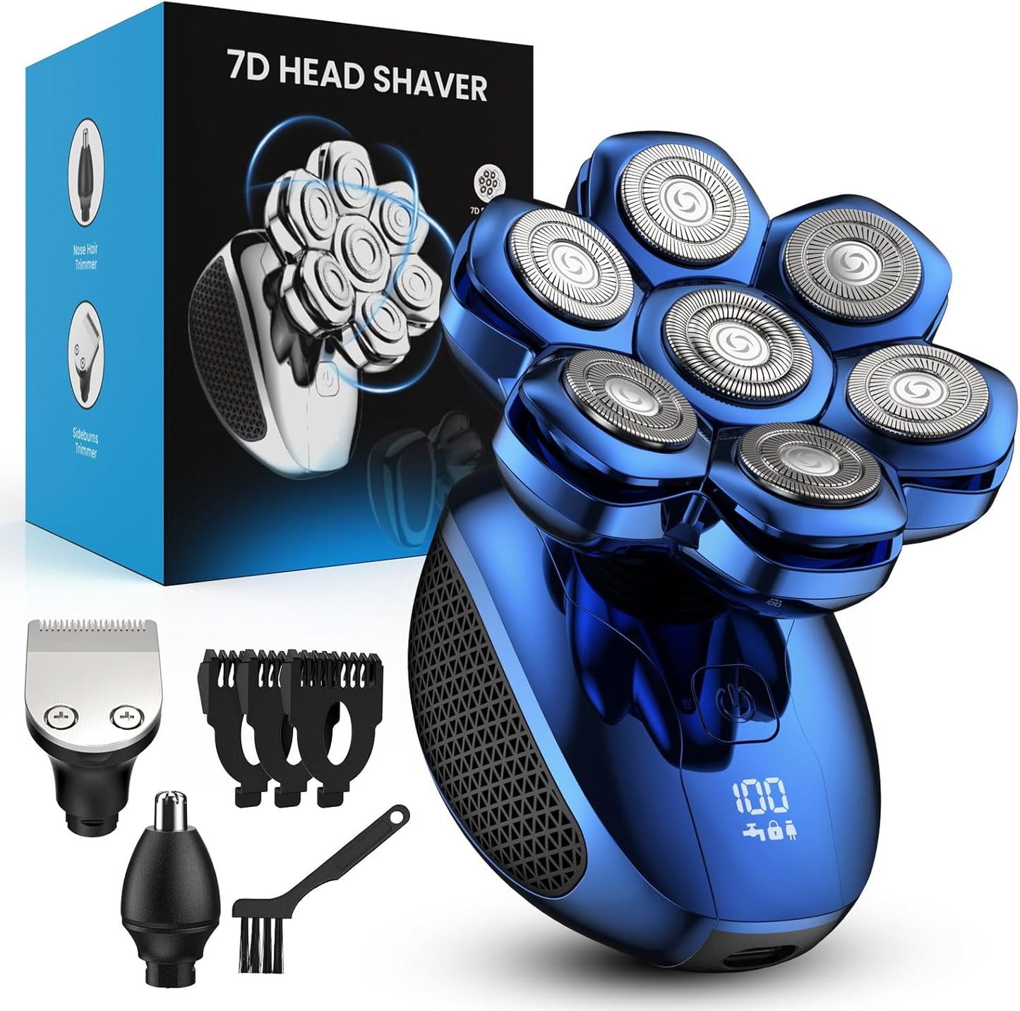 7D Floating Head Shaver for Bald Men - IPX7 Waterproof Electric Razor with Flexible Heads & LED Display
