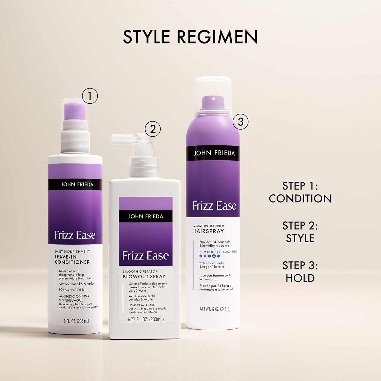 John Frieda Frizz Ease Hairspray - Moisture Barrier, Blocks Frizz & Heat Protection | 2 Oz, Pack of 12