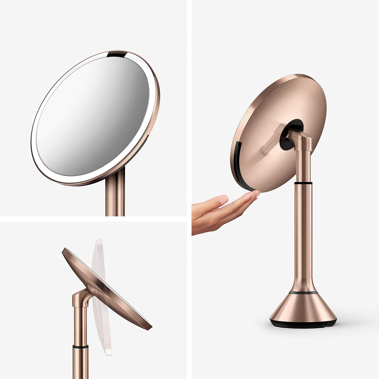 Lighted Makeup Mirror - Simplehuman Sensor Mirror with 5X Magnification | 8" Round, Cordless, Rose Gold Stainless Steel