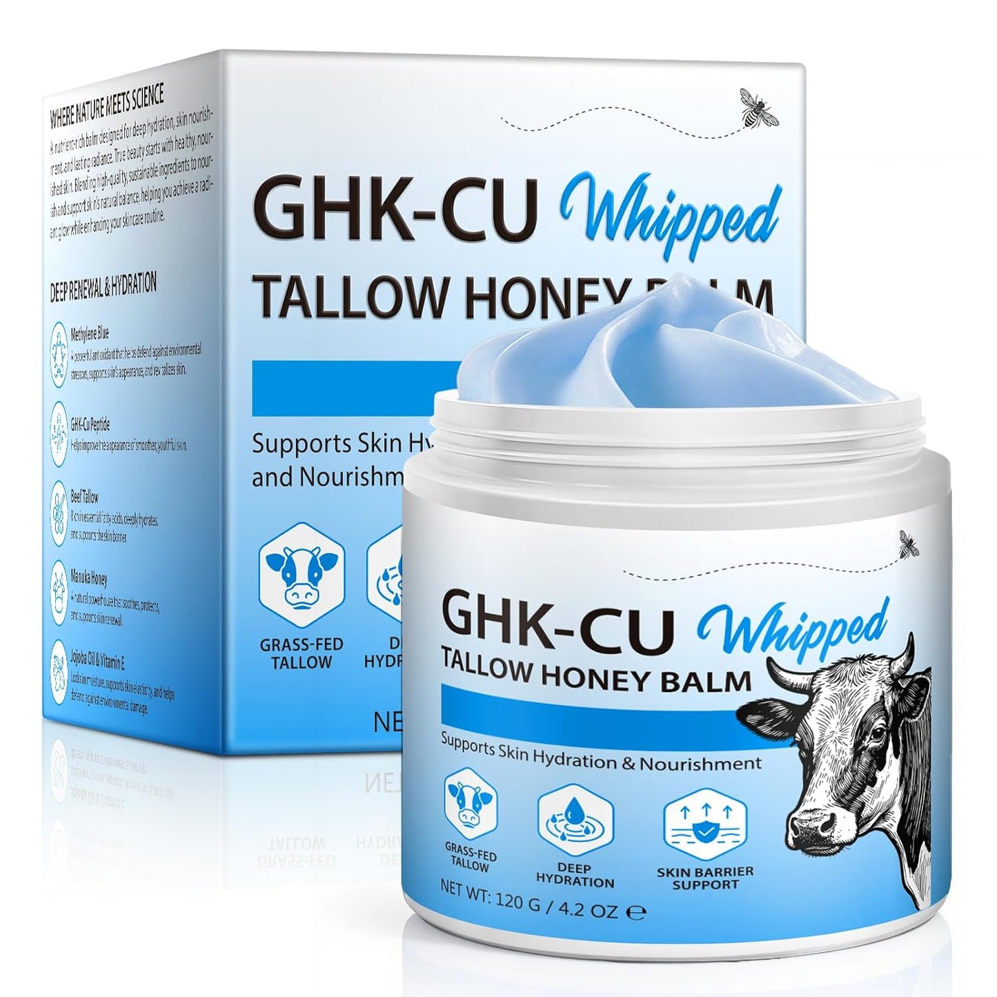 GHK-Cu Copper Peptide Cream - Deep Moisture Balm with Manuka Honey & Vitamin E | 4.2 oz for Face & Body