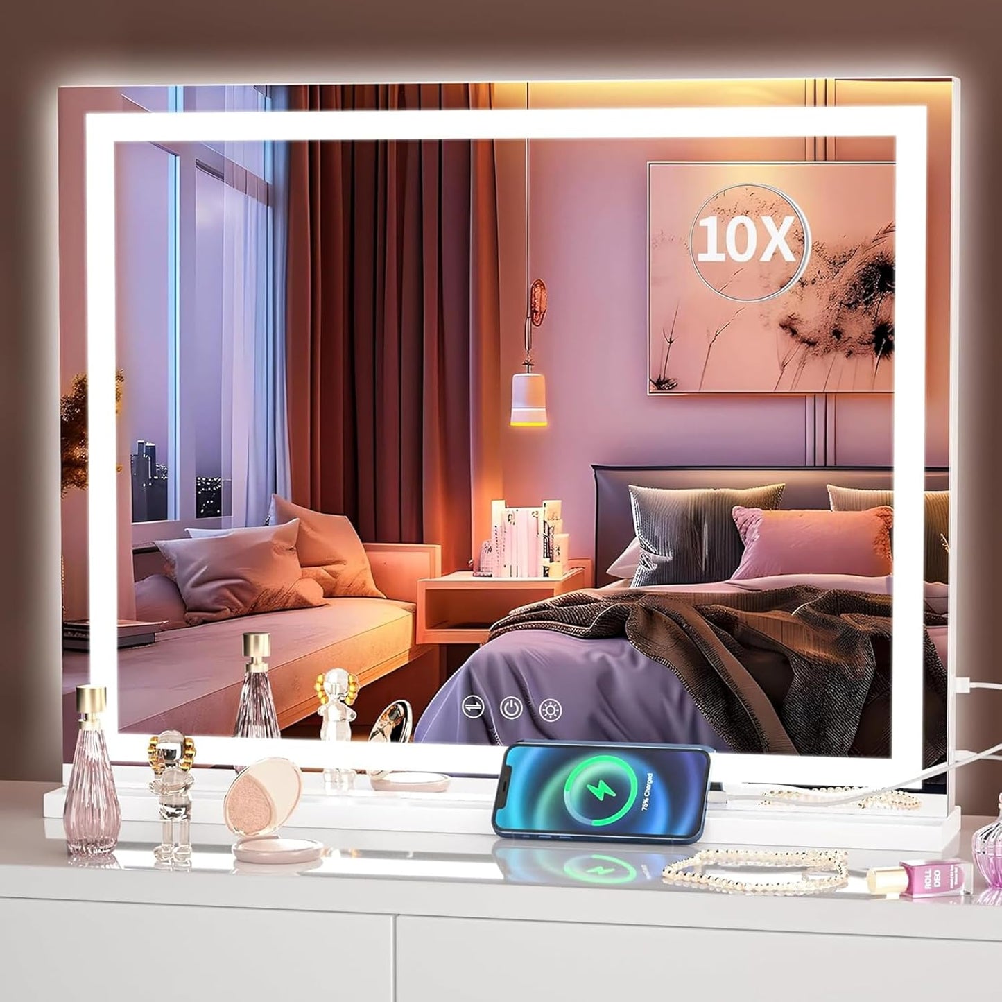 LED Makeup Mirror with Lights - 31.5" x 22" Dimmable Touch Screen Vanity Mirror | Round Black Design