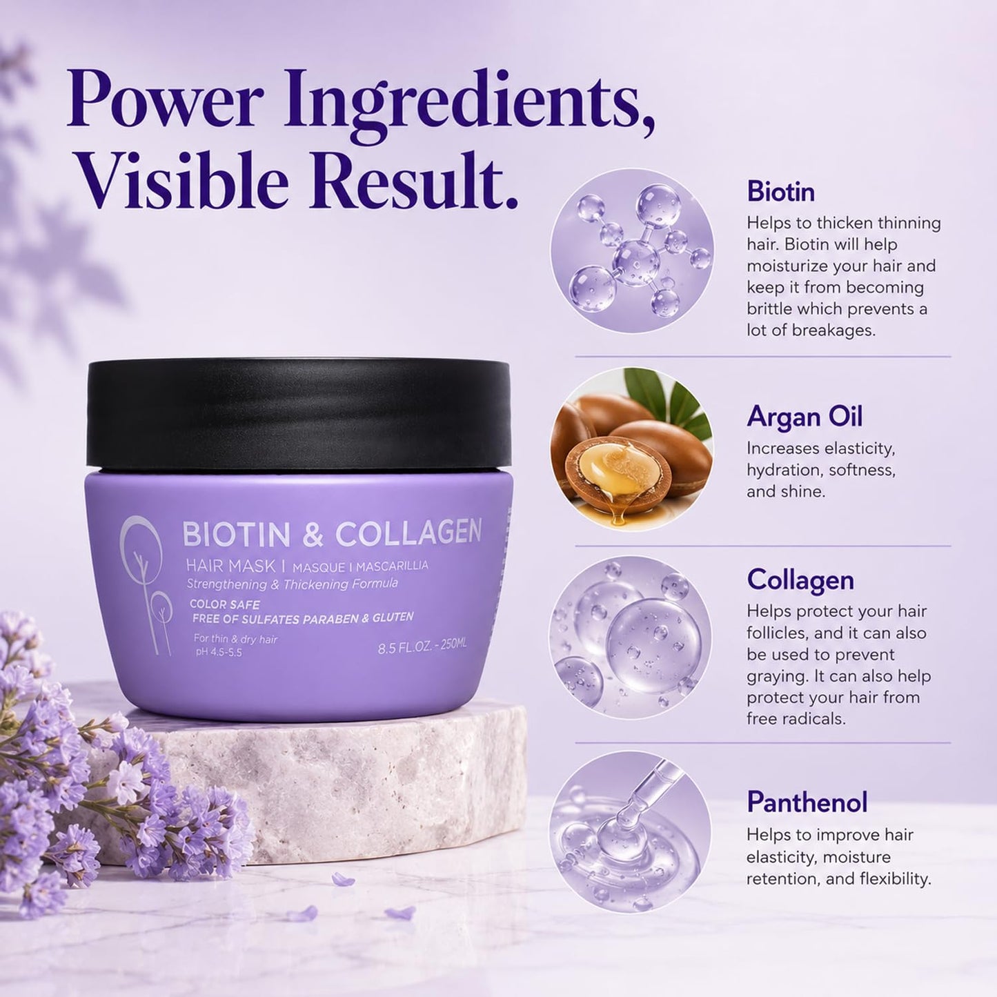 Luseta Biotin Collagen Hair Mask for Thin & Damaged Hair, Thickening 8.5oz