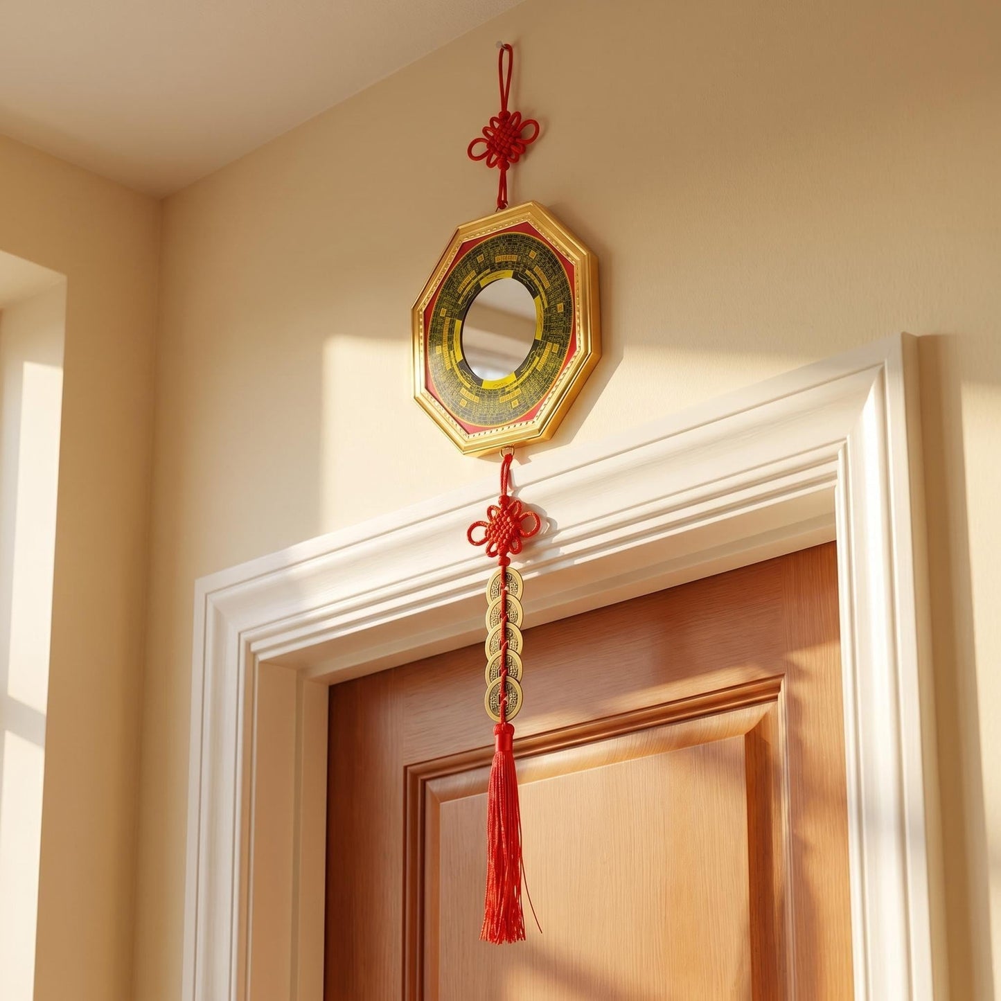 CNYTPE Feng Shui Bagua Mirror with Five Emperor Coins & Wu Lou