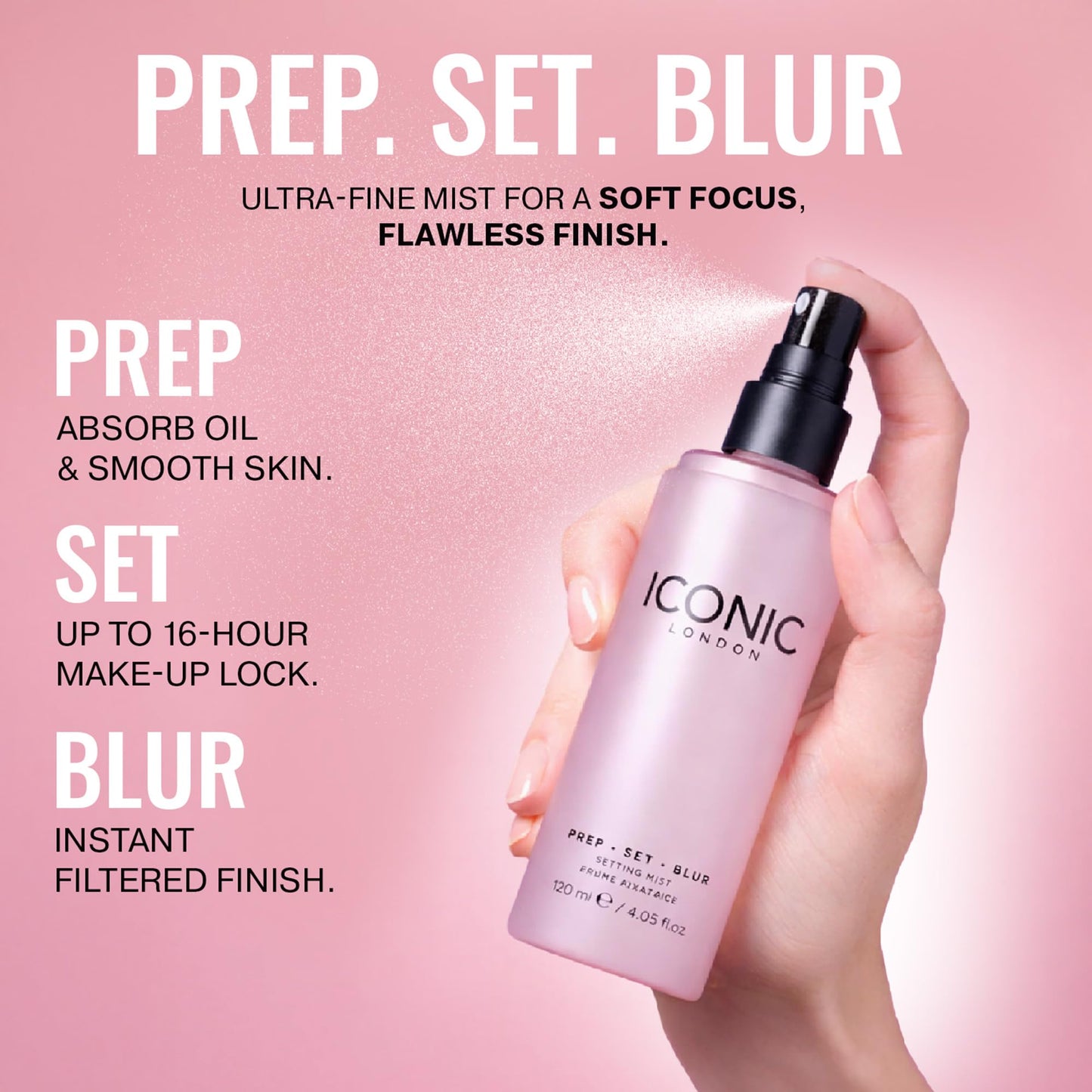 ICONIC LONDON Prep Set Blur Setting Spray | Makeup Fixing Spray, Blurs Imperfections and Gives Skin a Radiant Glow, Vegan Makeup, 30 mL / 1 Fl Oz.