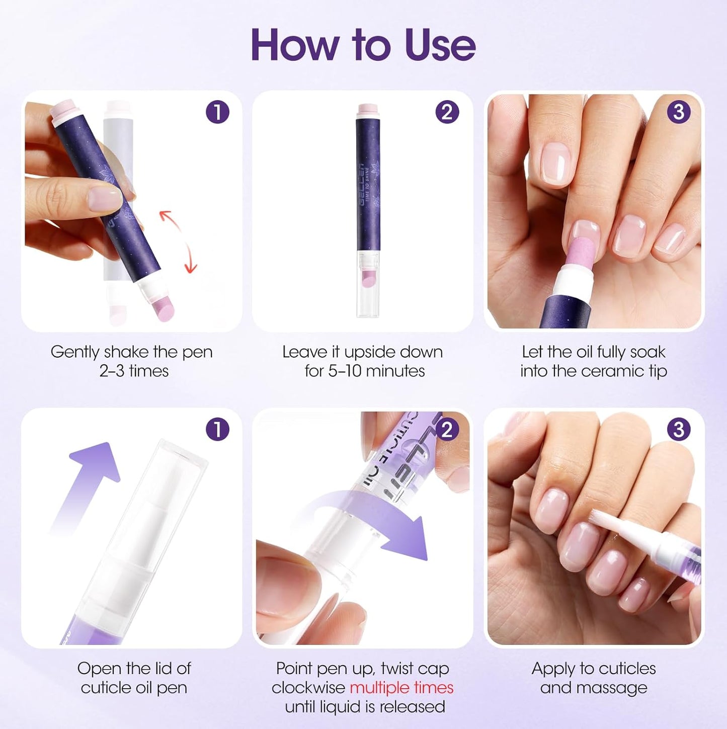 Gellen 2-in-1 Cuticle Oil Pusher Pen Set - Grape Scent Remover & Nourishing Oil for Hangnails | 2 Pcs