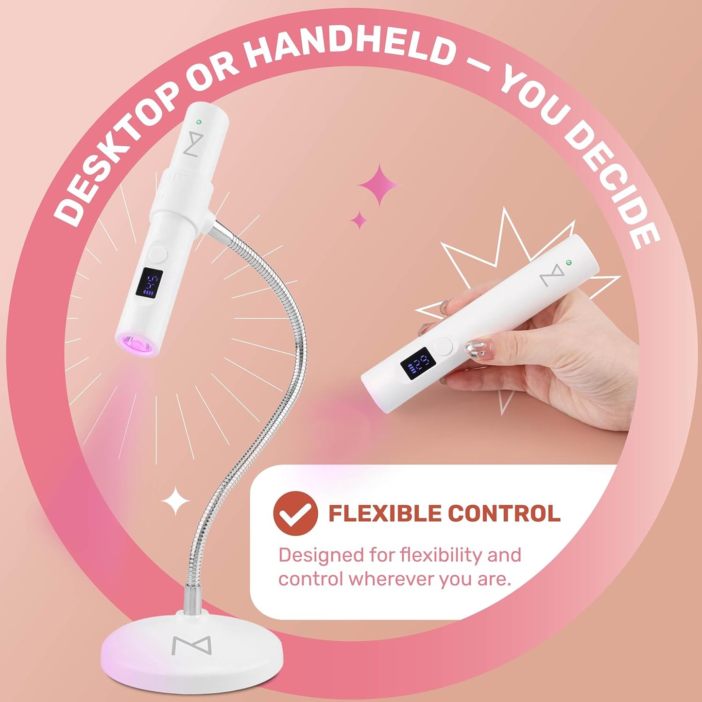 GlamCure GO Nail Flash Cure Lamp - LED & UV Light with Focus Beam Technology | Portable & Adjustable for Gel Nails