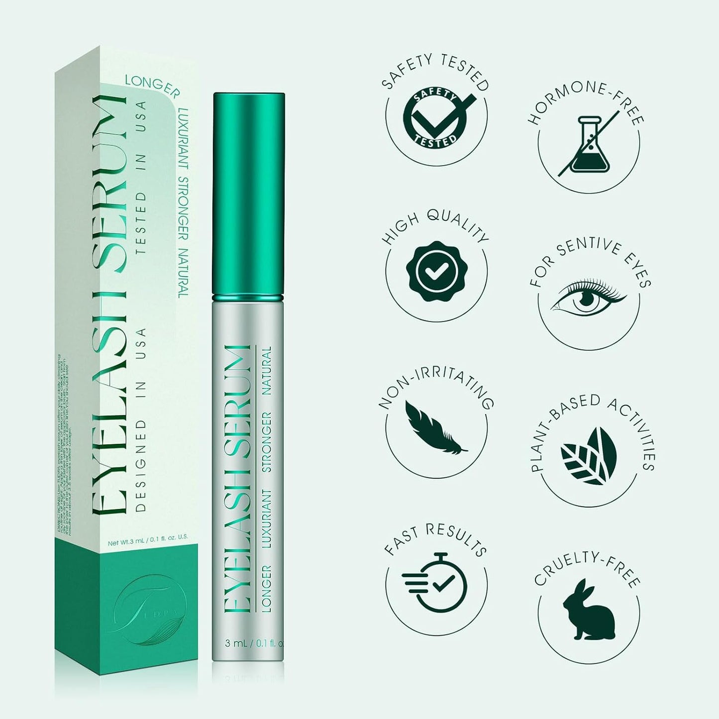 Vegan Lash Serum - Enhance Length & Density | Gentle Formula for Sensitive Eyes, 3mL (2-Month Supply)