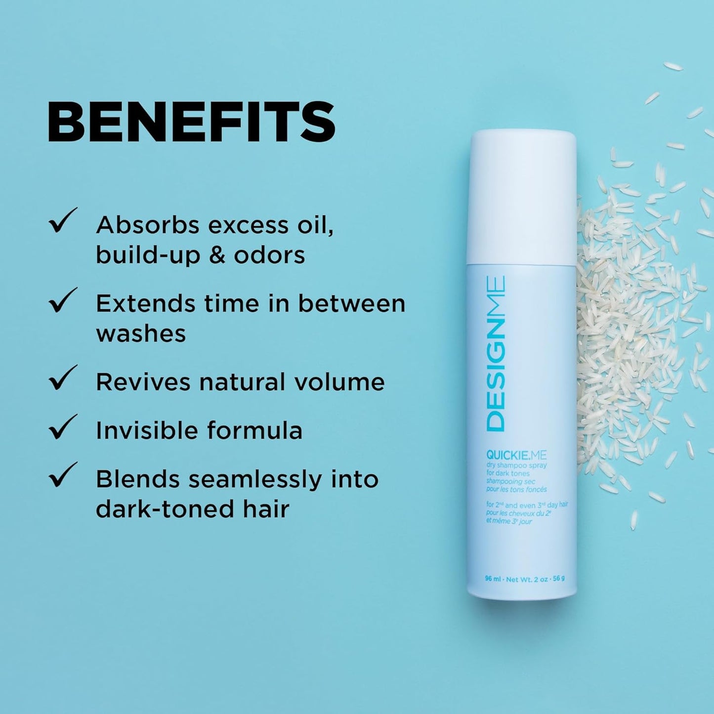 QUICKIE.ME Dry Shampoo for Dark Tones - Oil-Absorbing, Residue-Free Spray | Travel Size Waterless Formula