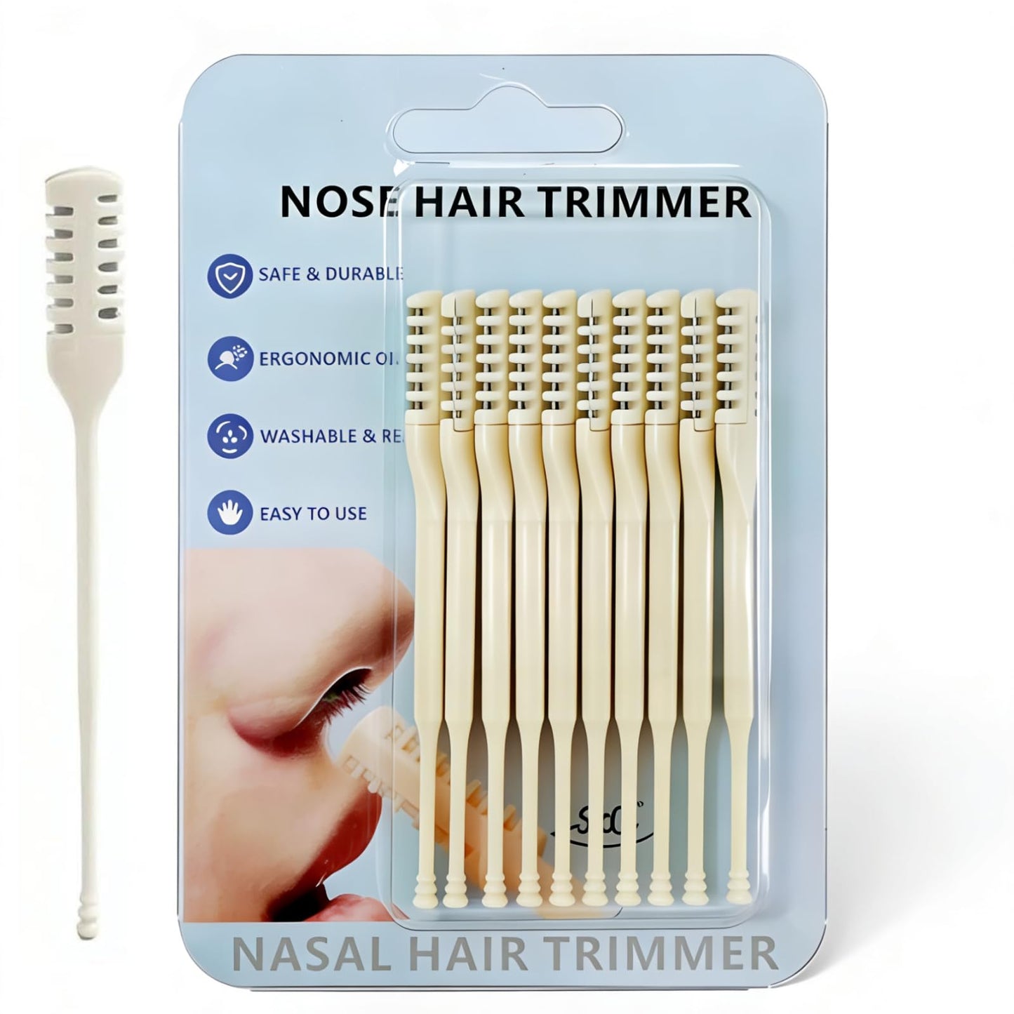10 Pcs 2-in-1 Nasal Cutter, Upgrade Double Sided Nose Knife, 360 Nostril Hair Remover Tool, Trimmer for Men, Women, Soft Cleaning Brush