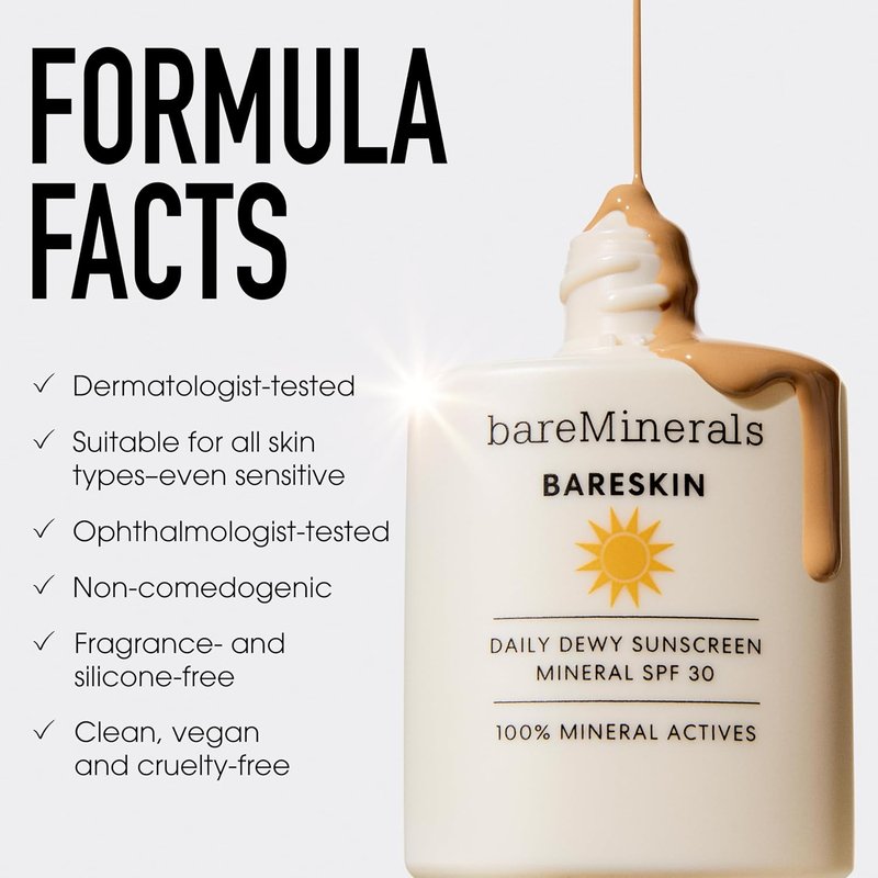 bareMinerals Daily Dewy Sunscreen SPF 30 - Hydrating Mineral Face Sunscreen with Niacinamide | Lightweight, Non-Greasy Glow Finish