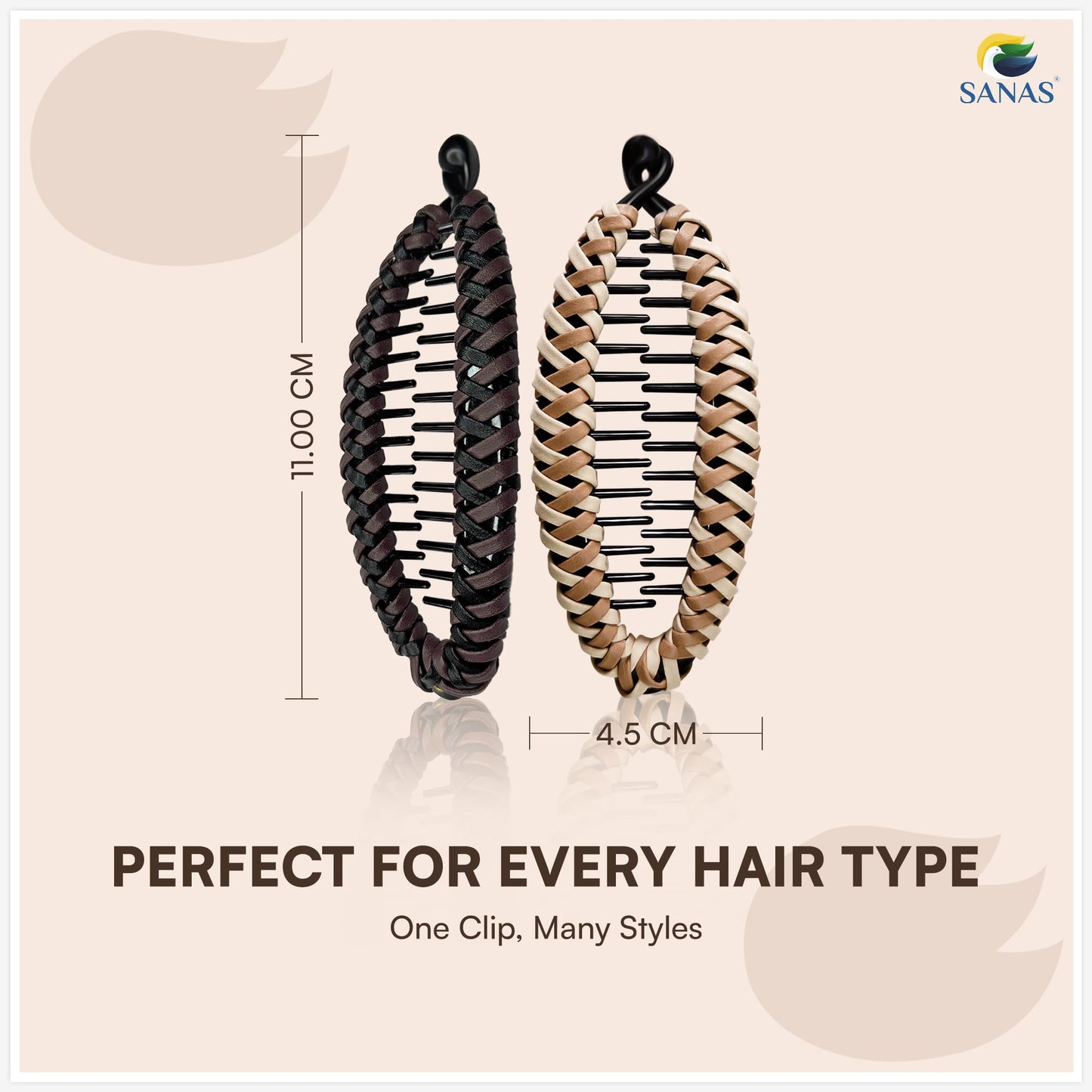 Banana Clip (2 Pcs) Banana Clips Wooven Banana Hair Clip Women & Girls Banana Clips Hair For Thick Hair Flat Hair Clips For Women Banana Clip For Curly Hair (2 Pcs) (Dark Brown & Light Brown)