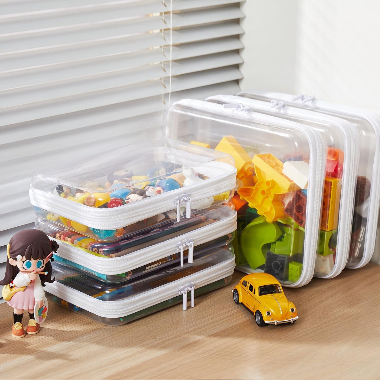 Clear Hard Shell Zipper Pouch Set - 4PCS Makeup Organizer & Toy Storage Bag | Transparent Pencil Case for Stationery