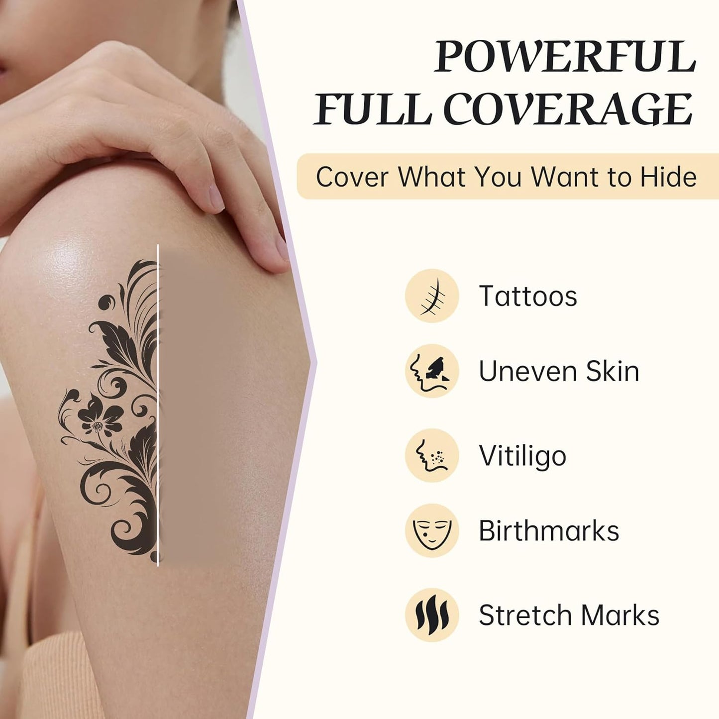 Tattoo Cover Up Makeup - Waterproof Full Coverage Concealer for Scars & Dark Spots | 2 Colors, 1.4oz