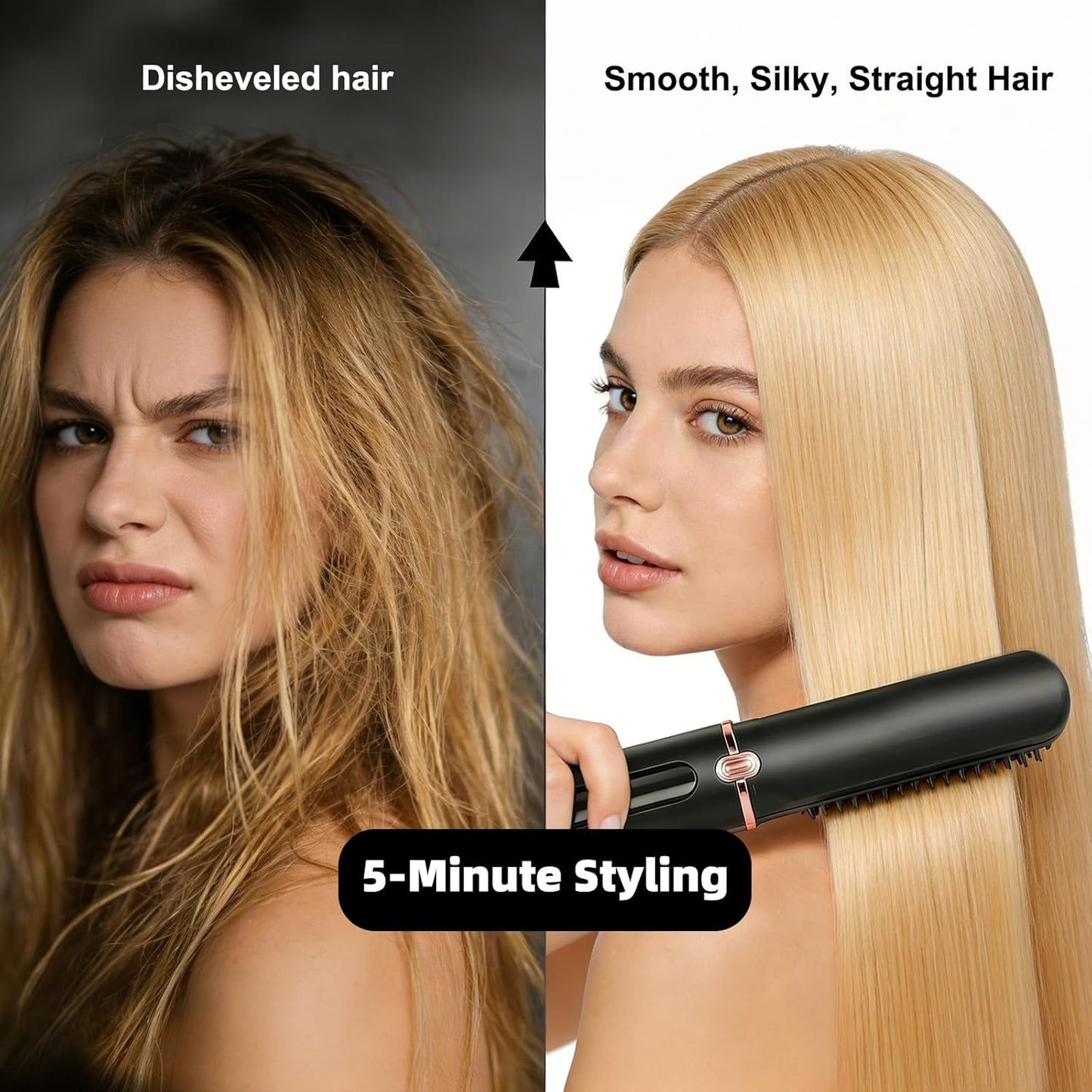 Cordless Hair Straightener Brush - Fast Heating Ionic Hot Brush | Adjustable 320℉-390℉, Portable & Anti-Scald for Travel