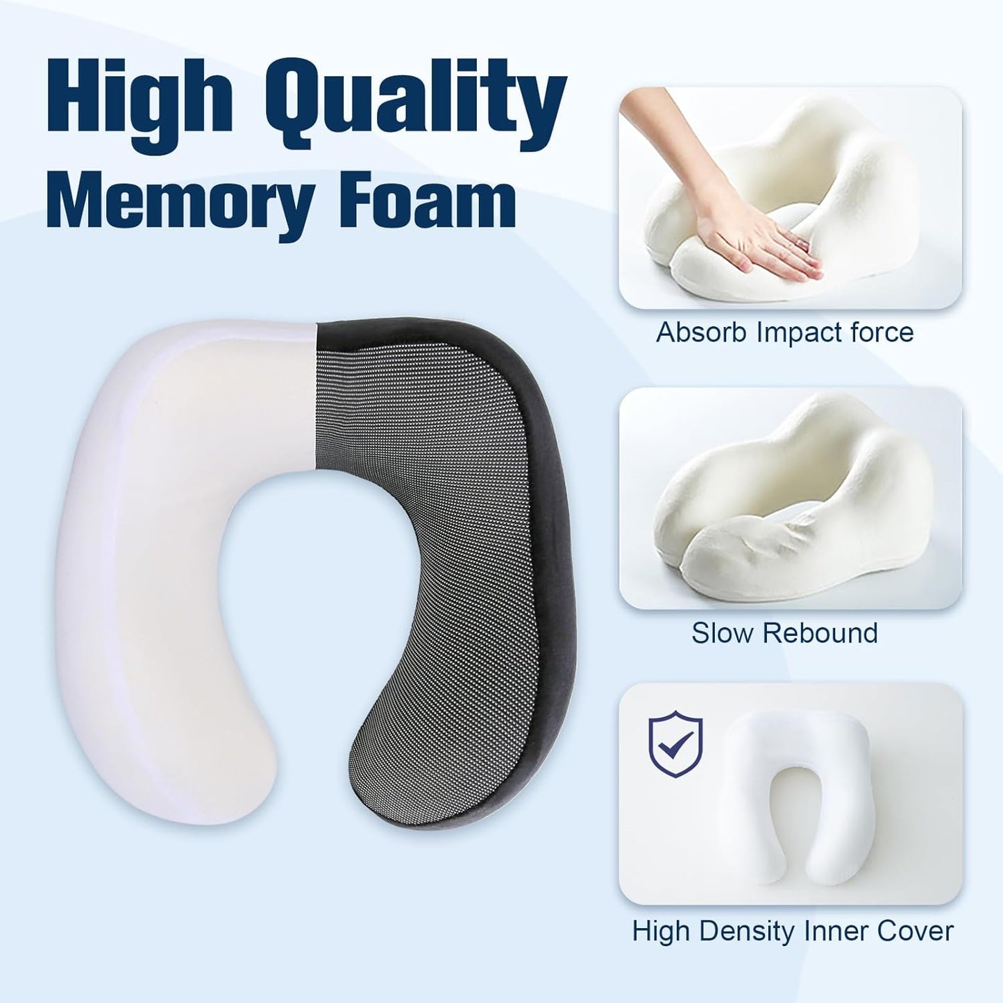 Travel Neck Pillow - 100% Pure Memory Foam with Eye Mask & Earplugs | Adjustable & Portable for Airplanes
