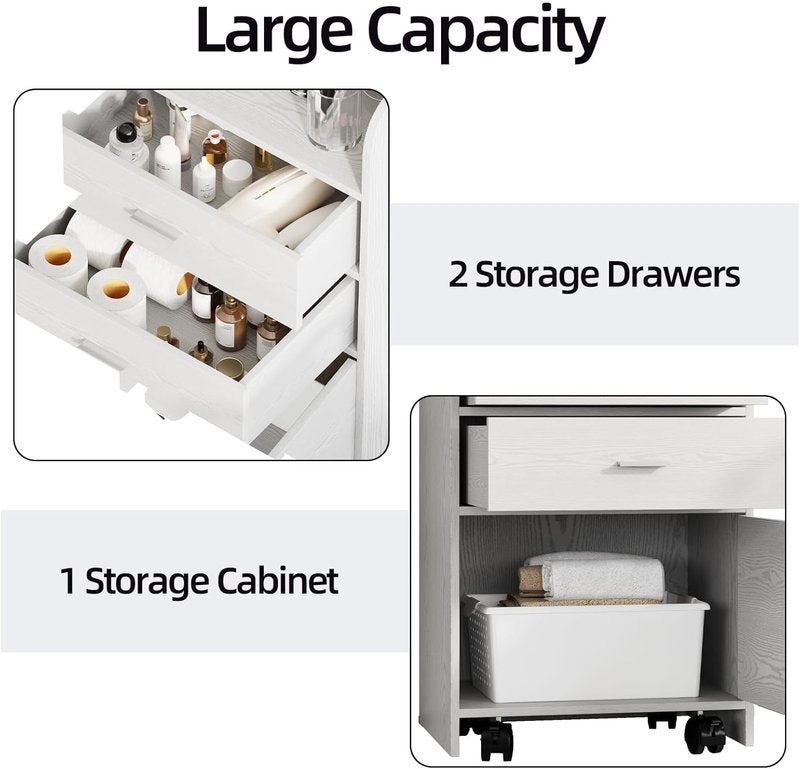Salon Station for Hair Stylists - Mobile Organizer Trolley Cart with Wheels | White Beauty Barber Station