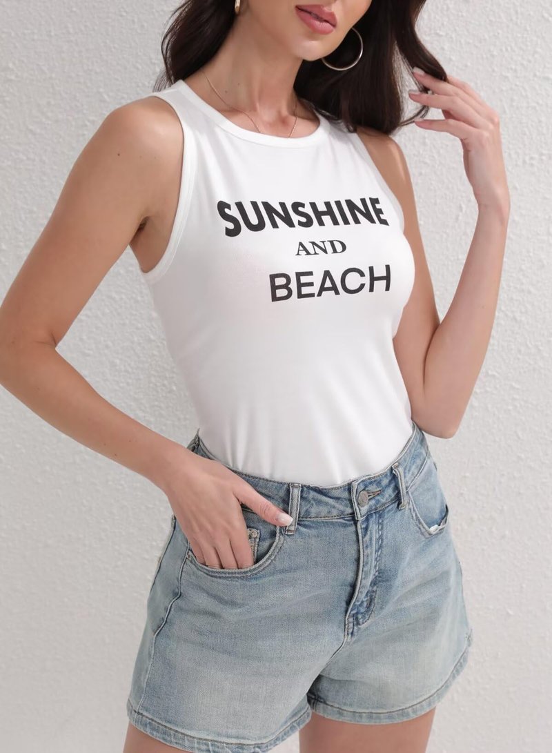 Womens Summer Tops Crewneck Sleeveless Tunic Shirts Beach Essentials Basic Tees White Large