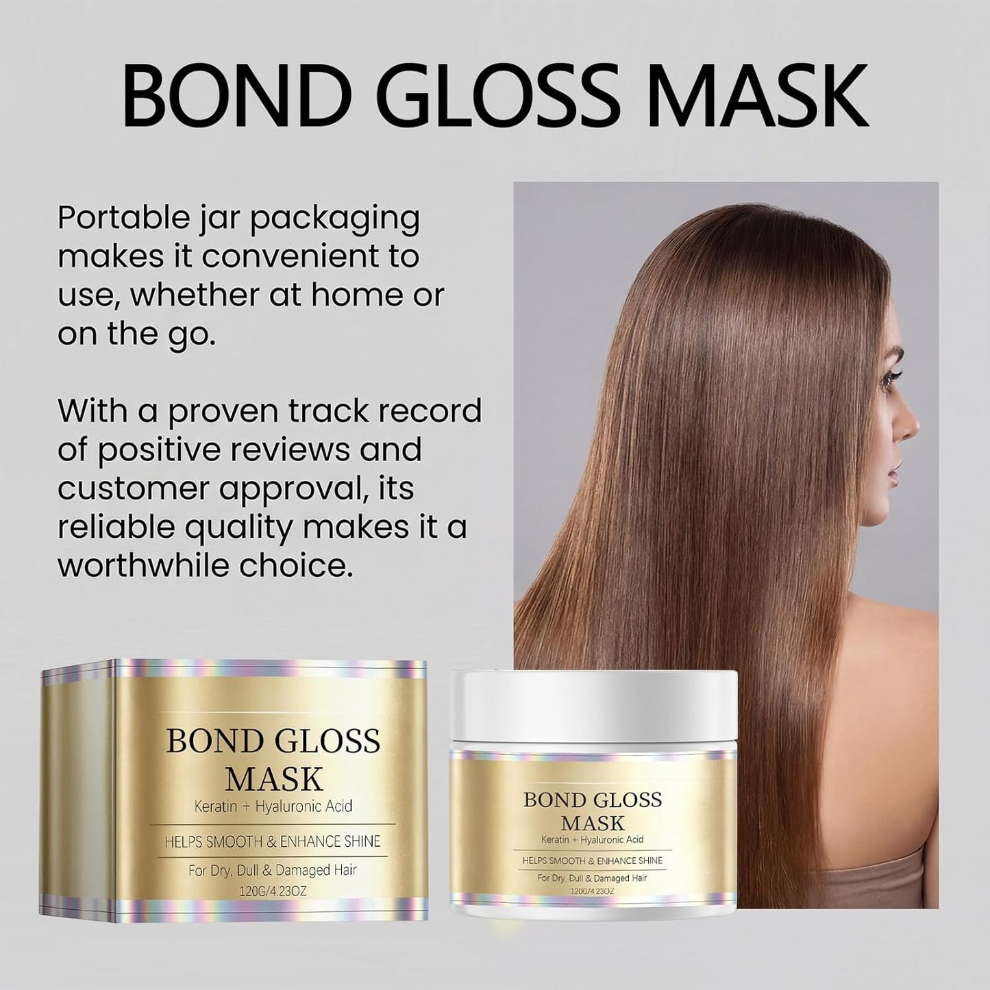 Bond Gloss Hair Mask - Hydrolyzed Keratin & Hyaluronic Acid Treatment for Dry, Dull Hair | Sulfate-Free, Silicone-Free (1 PCS)