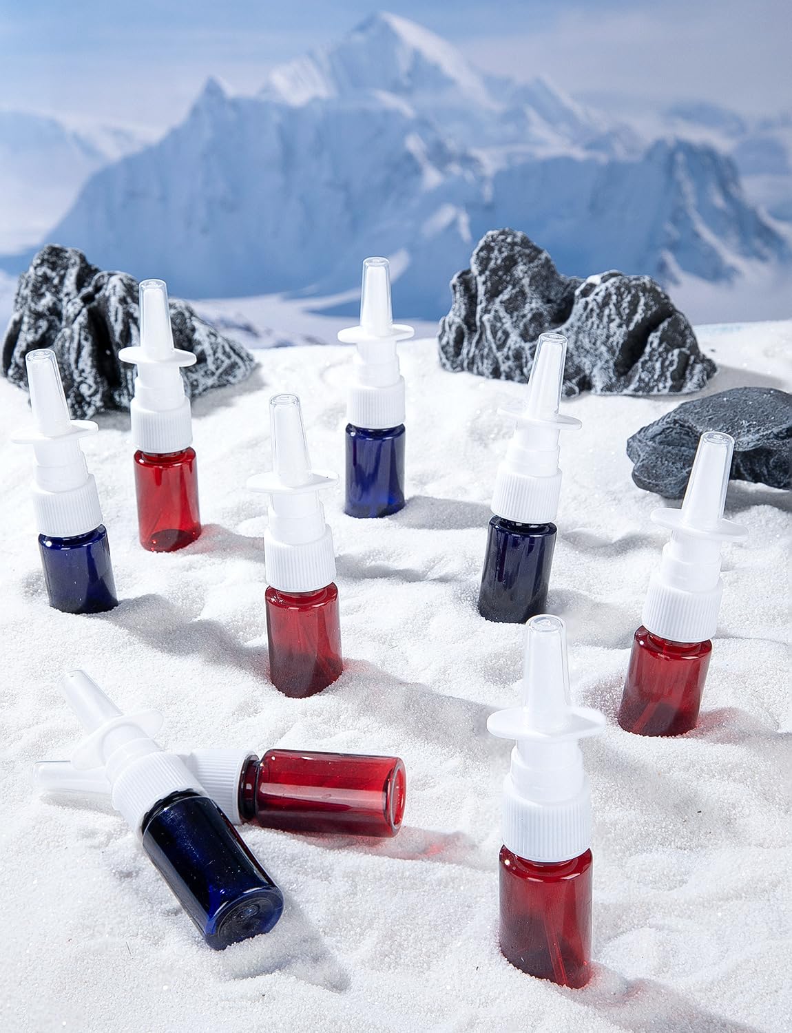 ZHWKMYP 10 Pcs Nasal Spray Bottle, 10ML/0.35OZ 6Pcs Fine Mist Empty Plastic Brown Blue Nose Spray Bottles Refillable with 2 Funnels and 2 Labels