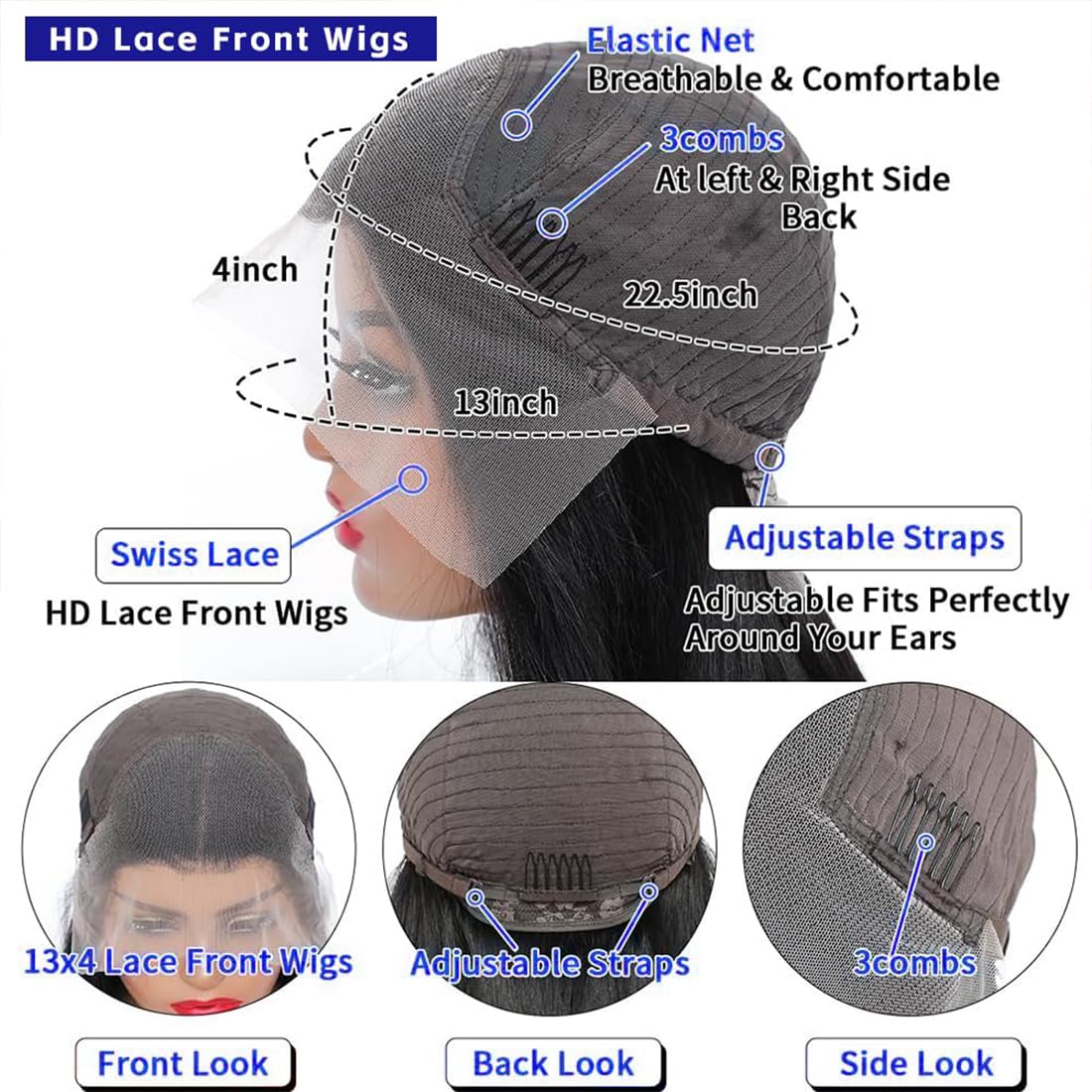 24Inch 13x4 HD Lace Front Wigs Human Hair 180% Density Body Wave Lace Front Wigs Human Hair Lace Front Wigs for Women Glueless Body Wave Wigs Human Hair Pre Plucked with Baby Hair Natural Black