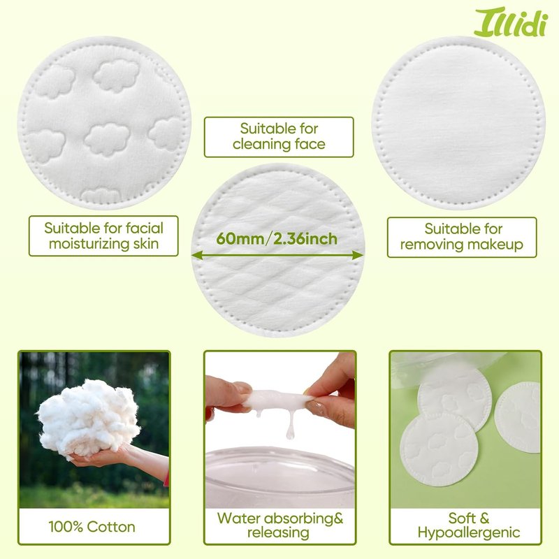 300-Count Embossed Cotton Rounds - Lint-Free, Dual-Sided Soft Pads for Makeup Removal & Skincare | 3 Unique Patterns