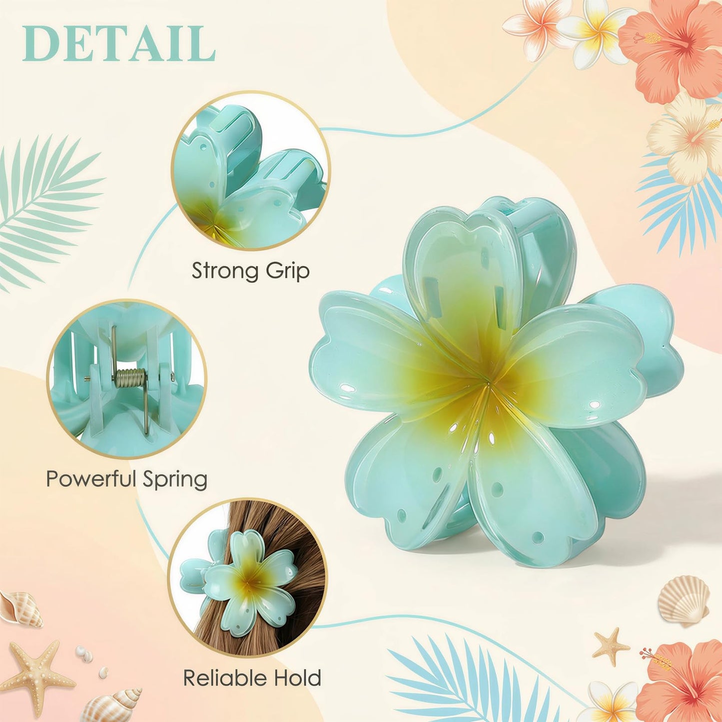 SMKSL 6 Pcs Flower Hair Claw Clips for Women Hawaiian Large Hair Clips for Thick Thin Curly Hair, Strong Hold & Non-Slip, Stylish Medium Beach Hair Accessories for Women Girls (Hawaiian)