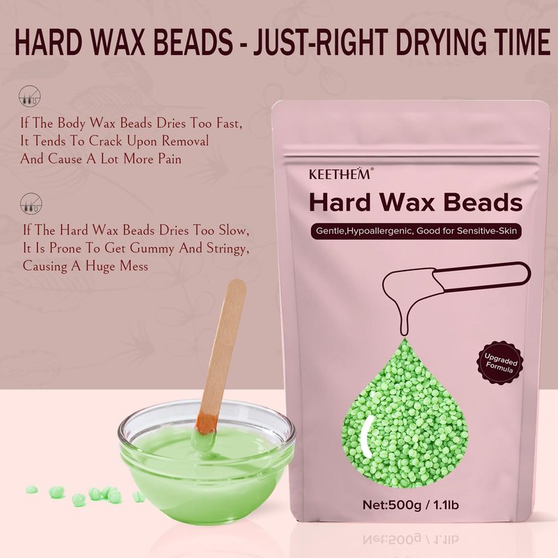 Hard Wax Painless Waxing Beads and Sticks for Full Body Hair Removal for Women and Men - 1.1lb/17.6oz Wax Beans with 20 Sticks for Sensitive Skin, Bikini, Brazilian, Armpit, Back and Chest