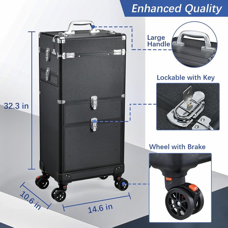 Salon Cart with 4 Drawers - Portable Rolling Hair Stylist Station | Makeup Train Case with Worktop Tray
