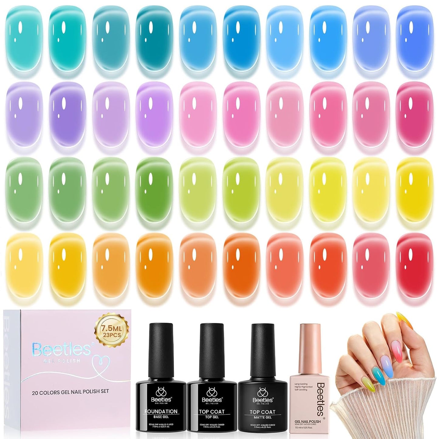 Beetles Nail Art Kit - 510pcs Gel Nail Tips & Brushes Set | Includes Rhinestones, Nail Stand & Cuticle Trimmer for Beginners