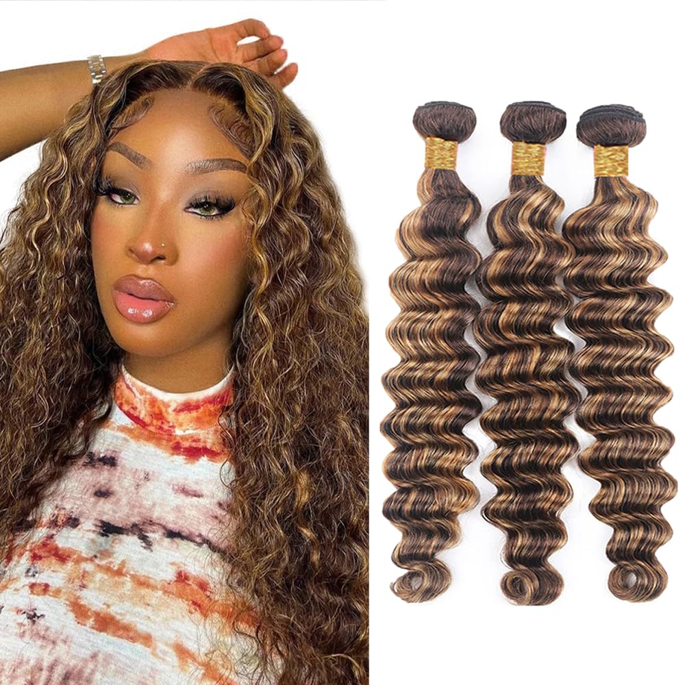 300g 30 32 34 Inch Honey Blonde Human Hair Bundles P4/27 Loose Deep Wave Bundle Highlight Bundles Human Hair Unprocessed Virgin Hair 3 Bundles